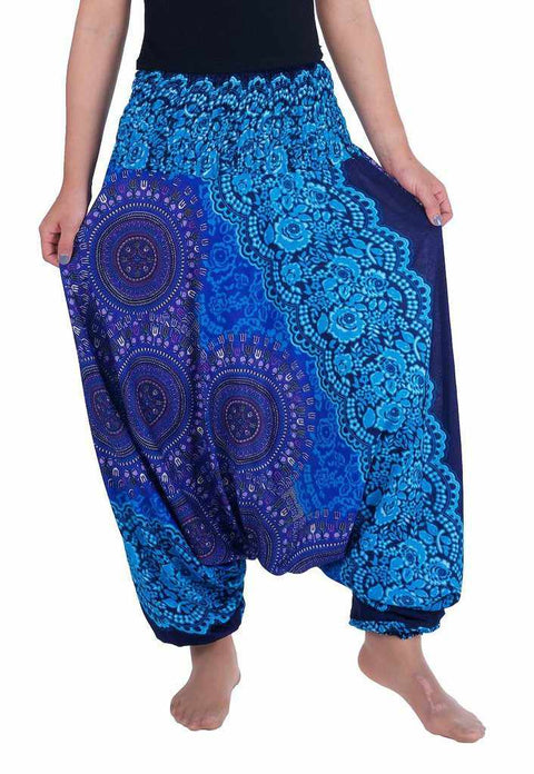 Harem Pants Mandala Print-Harem Jumpsuit-Lannaclothesdesign Shop-Small-Medium-Blue-Lannaclothesdesign Shop