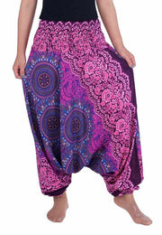 Harem Pants Mandala Print-Harem Jumpsuit-Lannaclothesdesign Shop-Small-Medium-Purple-Lannaclothesdesign Shop