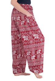 Harem Pants with Elephant Print-Drawstring-Lannaclothesdesign Shop-Lannaclothesdesign Shop