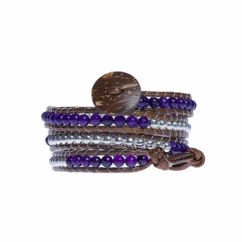 Leather 5 Wrap Bracelet-Bracelet-Lannaclothesdesign Shop-Amethyst-Lannaclothesdesign Shop