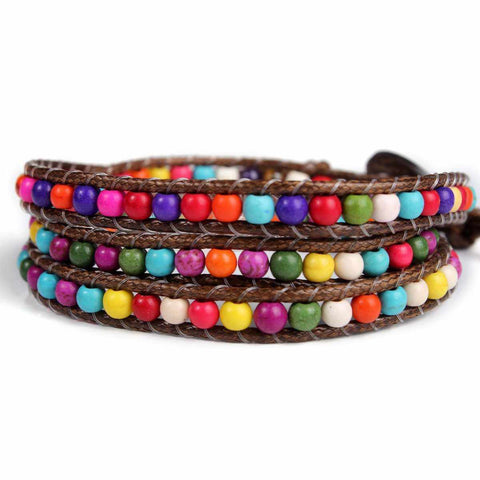 Leather 5 Wrap Bracelet-Bracelet-Lannaclothesdesign Shop-Multi-Lannaclothesdesign Shop