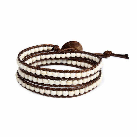 Leather 5 Wrap Bracelet-Bracelet-Lannaclothesdesign Shop-White-Lannaclothesdesign Shop