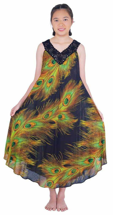 Long Sleeveless Dress Casual Fit V-Neck Crochet Lace-Dress-Lannaclothesdesign Shop-Green-Lannaclothesdesign Shop