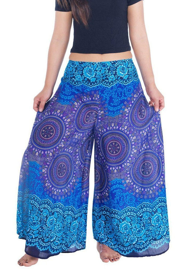 Lounge Rose Circle Palazzo Pants-Palazzo-Lannaclothesdesign Shop-Small-Blue-Length 37"-Lannaclothesdesign Shop