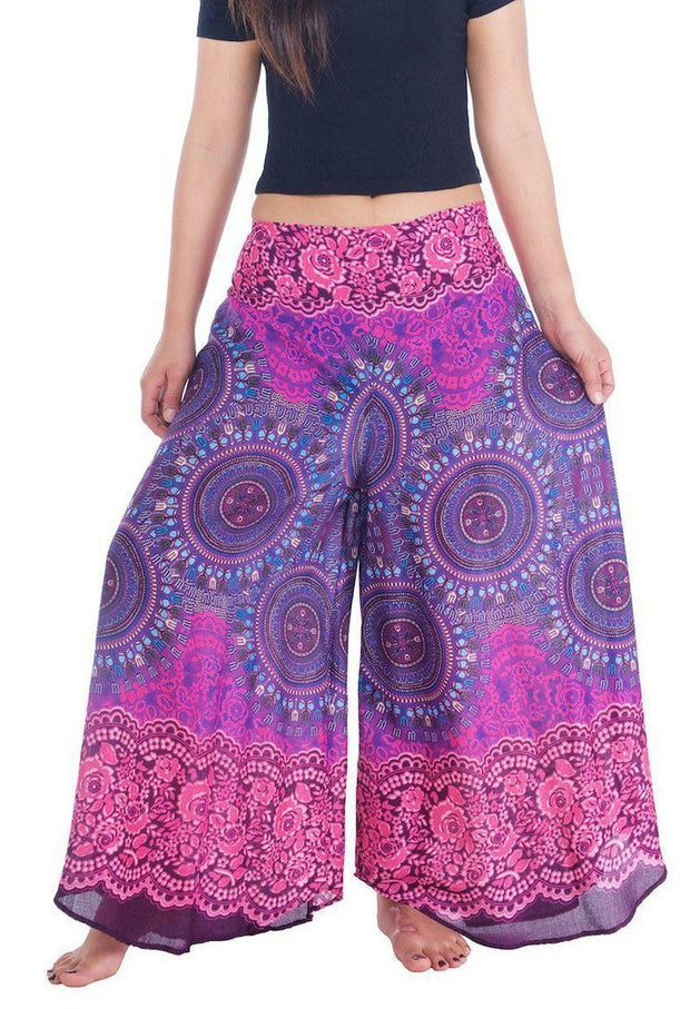 Lounge Rose Circle Palazzo Pants-Palazzo-Lannaclothesdesign Shop-Small-Purple-Length 37"-Lannaclothesdesign Shop