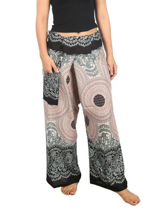 Mandala Fisherman Yoga Pants-Fisherman-Lannaclothesdesign Shop-Small-Medium-Black White-Lannaclothesdesign Shop
