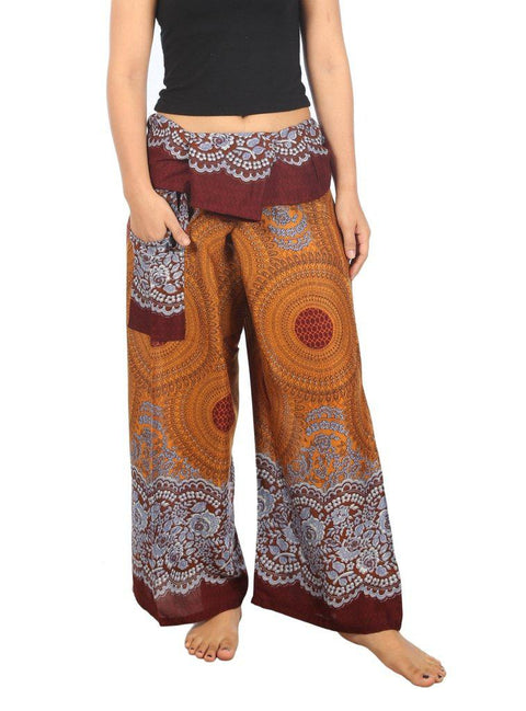 Mandala Fisherman Yoga Pants-Fisherman-Lannaclothesdesign Shop-Small-Medium-Brown-Lannaclothesdesign Shop