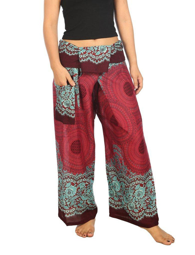 Mandala Fisherman Yoga Pants-Fisherman-Lannaclothesdesign Shop-Small-Medium-Burgundy-Lannaclothesdesign Shop