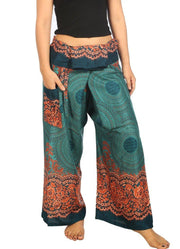 Mandala Fisherman Yoga Pants-Fisherman-Lannaclothesdesign Shop-Small-Medium-Teal-Lannaclothesdesign Shop