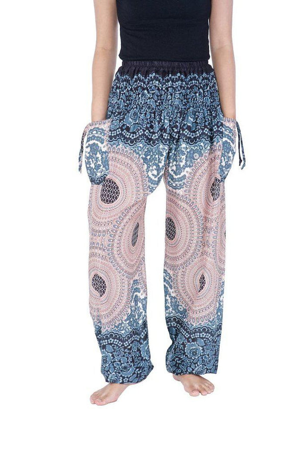 Mandala Harem Pants-Smocked-Lannaclothesdesign Shop-Small-Black White-Lannaclothesdesign Shop