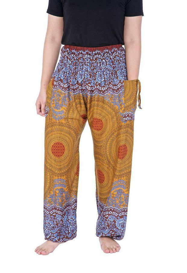 Mandala Harem Pants-Smocked-Lannaclothesdesign Shop-Small-Brown-Lannaclothesdesign Shop
