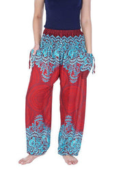 Mandala Harem Pants-Smocked-Lannaclothesdesign Shop-Small-Burgundy-Lannaclothesdesign Shop