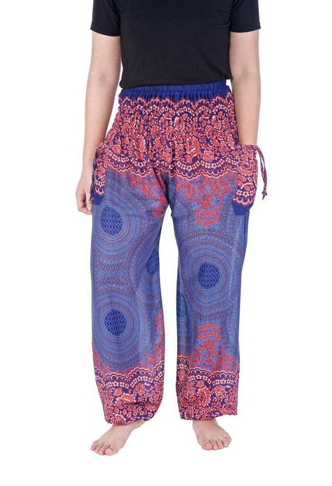 Mandala Harem Pants-Smocked-Lannaclothesdesign Shop-Small-Dark Blue-Lannaclothesdesign Shop