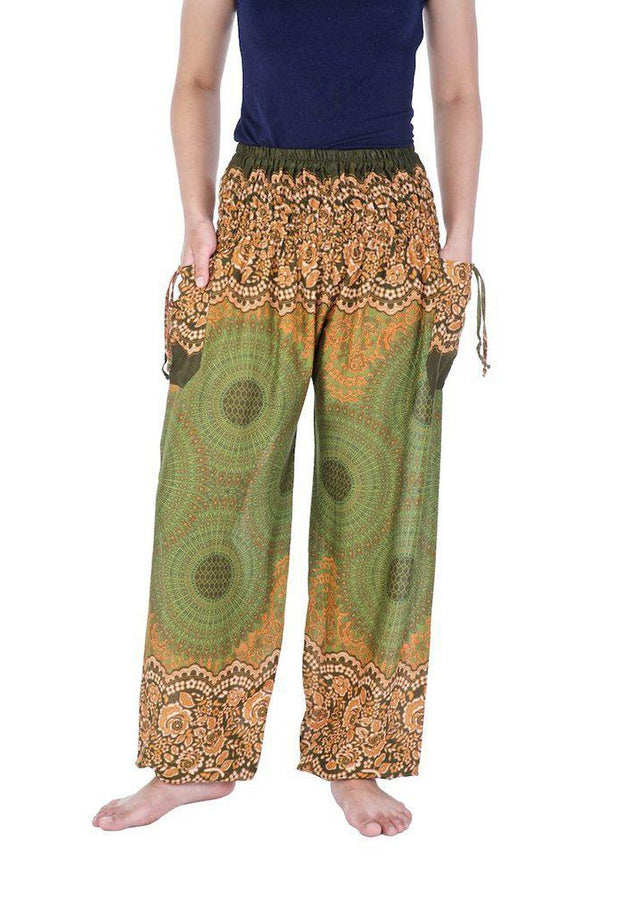 Mandala Harem Pants-Smocked-Lannaclothesdesign Shop-Small-Green-Lannaclothesdesign Shop