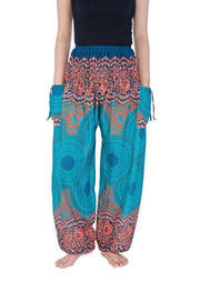 Mandala Harem Pants-Smocked-Lannaclothesdesign Shop-Small-Teal-Lannaclothesdesign Shop