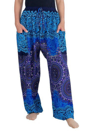 Mandala Harem Pants with Drawstring-Drawstring-Lannaclothesdesign Shop-Small-Blue-Lannaclothesdesign Shop
