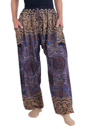 Mandala Harem Pants with Drawstring-Drawstring-Lannaclothesdesign Shop-Small-Brown-Lannaclothesdesign Shop