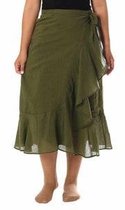 OLIVE GREEN COTTON MIDI SKIRT-Rayon Skirt-Lannaclothesdesign Shop-Lannaclothesdesign Shop