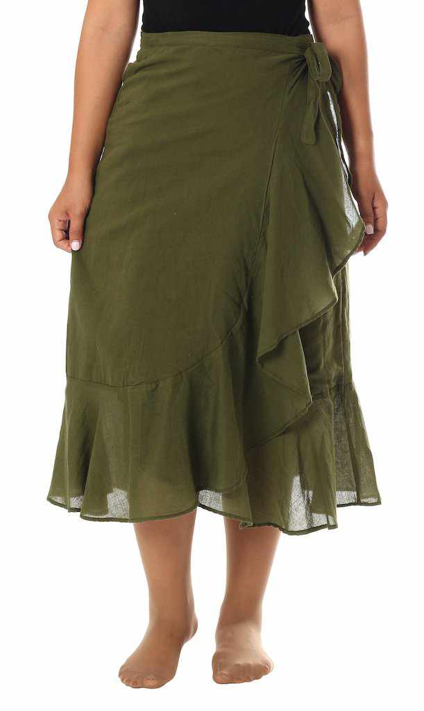 OLIVE GREEN COTTON MIDI SKIRT-Rayon Skirt-Lannaclothesdesign Shop-Lannaclothesdesign Shop