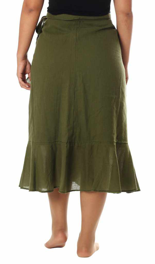 OLIVE GREEN COTTON MIDI SKIRT-Rayon Skirt-Lannaclothesdesign Shop-Lannaclothesdesign Shop