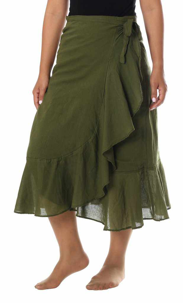 OLIVE GREEN COTTON MIDI SKIRT - Lannaclothesdesign Shop