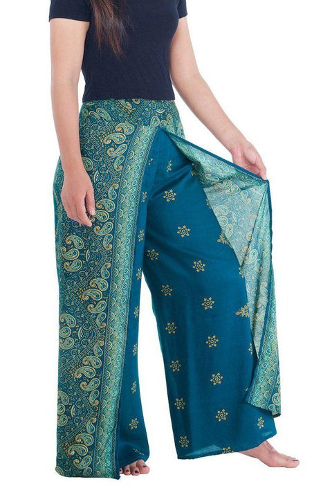 Peacock Flower Wide Legs-Wide Leg-Lannaclothesdesign Shop-Lannaclothesdesign Shop