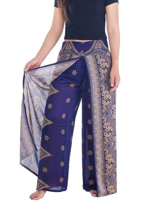 Peacock Flower Wide Legs-Wide Leg-Lannaclothesdesign Shop-Small-Dark Blue-Lannaclothesdesign Shop