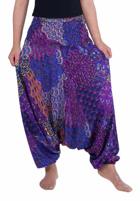Peacock Harem Pants-Harem Jumpsuit-Lannaclothesdesign Shop-Small-Medium-Purple-Lannaclothesdesign Shop