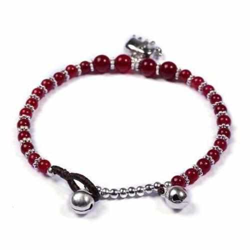 Red Agate Beads and Silver Bells Bracelet-Bracelet-Lannaclothesdesign Shop-Lannaclothesdesign Shop