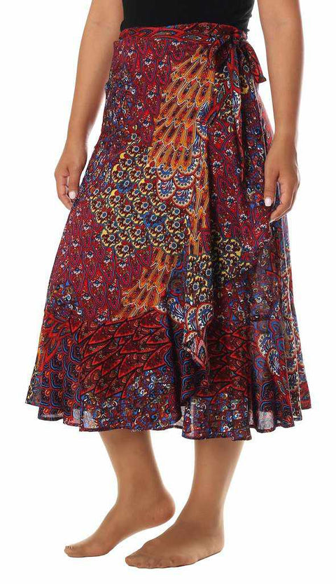 RED BOHO WRAP SKIRT-Rayon Skirt-Lannaclothesdesign Shop-Lannaclothesdesign Shop