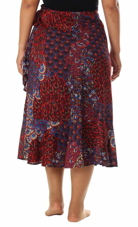 RED BOHO WRAP SKIRT-Rayon Skirt-Lannaclothesdesign Shop-Lannaclothesdesign Shop