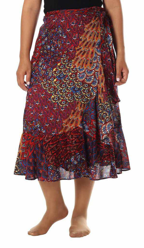 RED BOHO WRAP SKIRT-Rayon Skirt-Lannaclothesdesign Shop-Lannaclothesdesign Shop