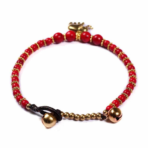 Red How Lite Beads and Brass Bells Bracelet-Bracelet-Lannaclothesdesign Shop-Lannaclothesdesign Shop