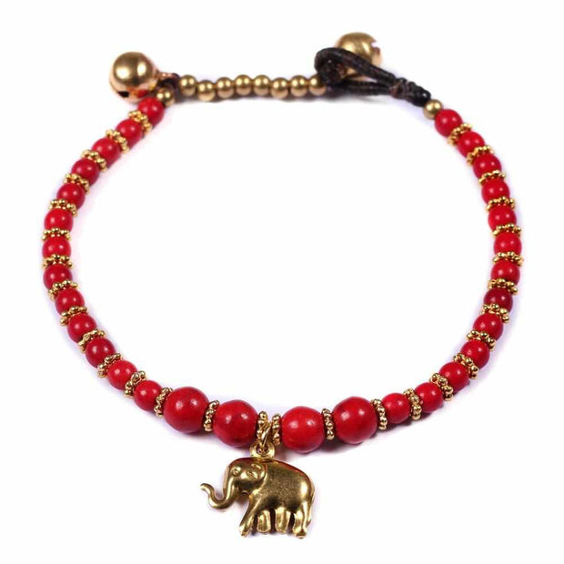 Red How Lite Beads and Brass Bells Bracelet-Bracelet-Lannaclothesdesign Shop-Lannaclothesdesign Shop