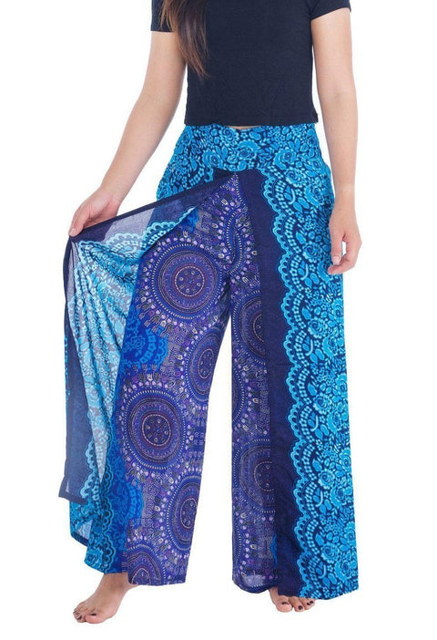 Rose Circle Wide Leg Pants-Wide Leg-Lannaclothesdesign Shop-Small-Blue-Lannaclothesdesign Shop