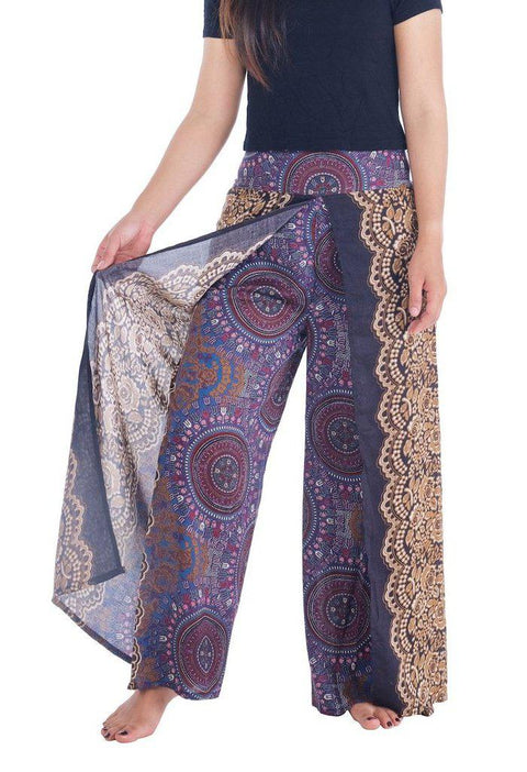 Rose Circle Wide Leg Pants-Wide Leg-Lannaclothesdesign Shop-Small-Brown-Lannaclothesdesign Shop