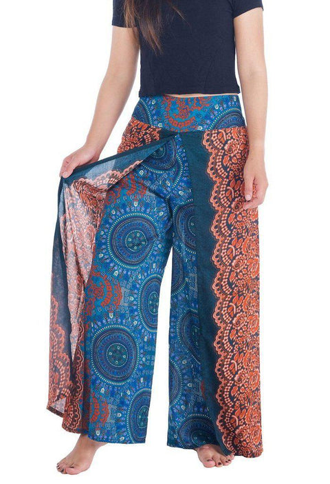 Rose Circle Wide Leg Pants-Wide Leg-Lannaclothesdesign Shop-Small-Teal-Lannaclothesdesign Shop