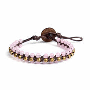 Rose Quartz Beads and Brass Boho Bracelet-Bracelet-Lannaclothesdesign Shop-Lannaclothesdesign Shop