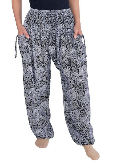 Sea Horse Harem Trousers-Smocked-Lannaclothesdesign Shop-Small-Black-Lannaclothesdesign Shop