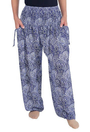 Sea Horse Harem Trousers-Smocked-Lannaclothesdesign Shop-Small-Blue-Lannaclothesdesign Shop