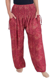 Sea Horse Harem Trousers-Smocked-Lannaclothesdesign Shop-Small-Burgundy-Lannaclothesdesign Shop