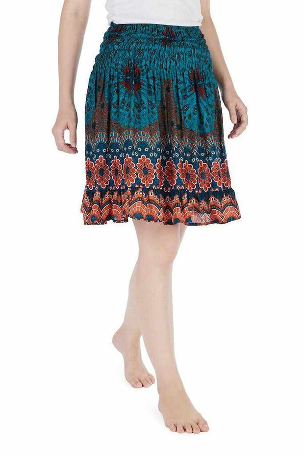 SHORT FLORAL MANDALA BOHO SKIRT-Rayon Skirt-Lannaclothesdesign Shop-Lannaclothesdesign Shop