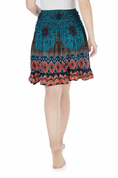 SHORT FLORAL MANDALA BOHO SKIRT-Rayon Skirt-Lannaclothesdesign Shop-Lannaclothesdesign Shop