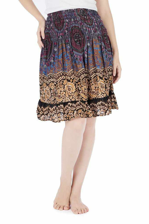 SHORT MANDALA BOHO SKIRT-Rayon Skirt-Lannaclothesdesign Shop-Lannaclothesdesign Shop