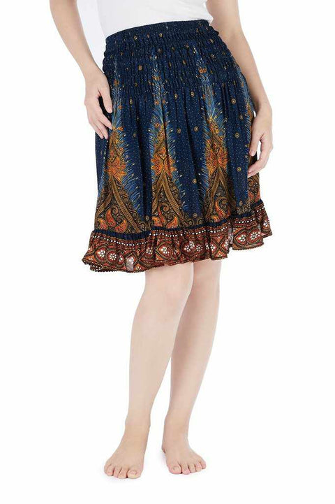 SHORT PEACOCK BOHO SKIRT-Rayon Skirt-Lannaclothesdesign Shop-Lannaclothesdesign Shop