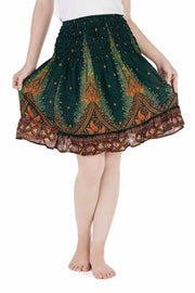 SHORT PEACOCK BOHO SKIRT-Rayon Skirt-Lannaclothesdesign Shop-Lannaclothesdesign Shop