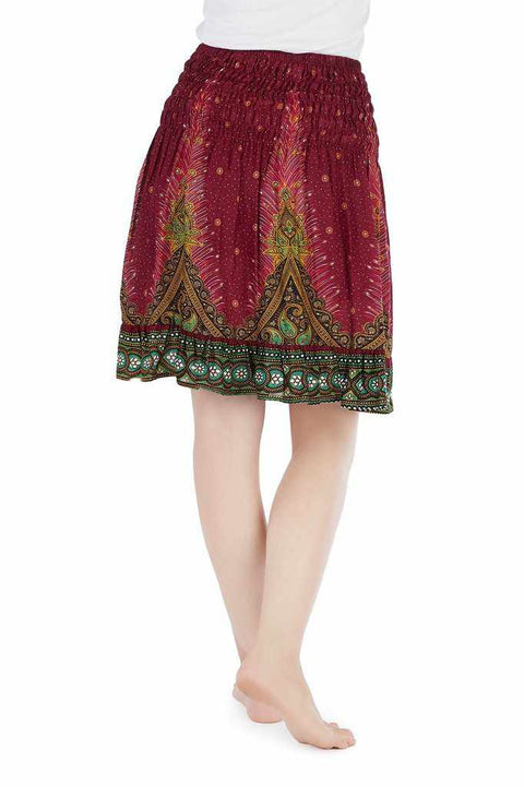 SHORT PEACOCK BOHO SKIRT-Rayon Skirt-Lannaclothesdesign Shop-Lannaclothesdesign Shop