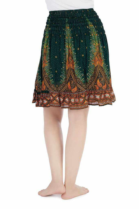 SHORT PEACOCK BOHO SKIRT-Rayon Skirt-Lannaclothesdesign Shop-Lannaclothesdesign Shop