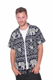 Short Sleeve Elephant Print Aloha shirt-Men Shirt-Lannaclothesdesign Shop-Small-Lannaclothesdesign Shop