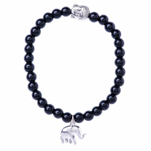 Stretchy Buddha and Elephant Bracelet-Bracelet-Lannaclothesdesign Shop-Black-Lannaclothesdesign Shop